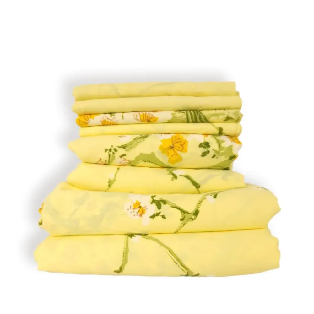 Vintage Twin Duvet & Sheets Set 8 pieces 60s Cotton Percale Yellow Blue Bird